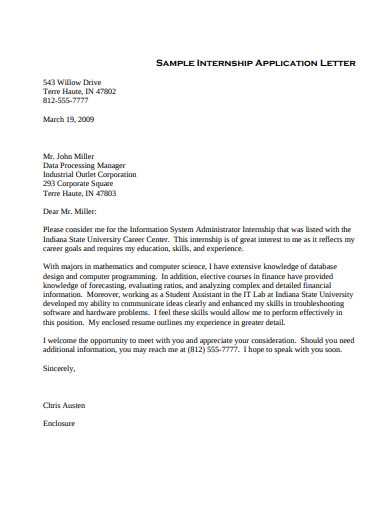 internship application letter template