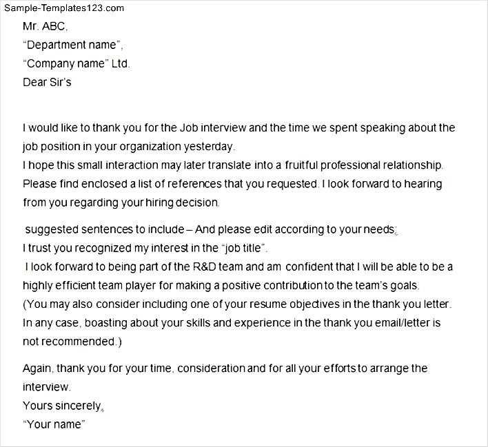 interview thank you letter template