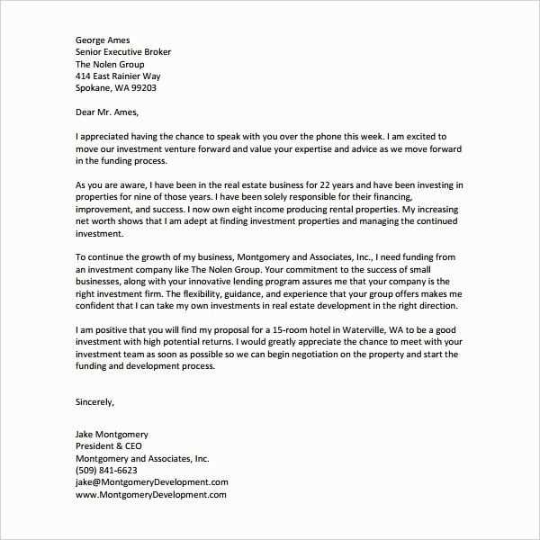 investment proposal letter template