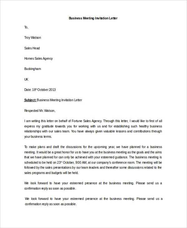 invitation to meeting letter template