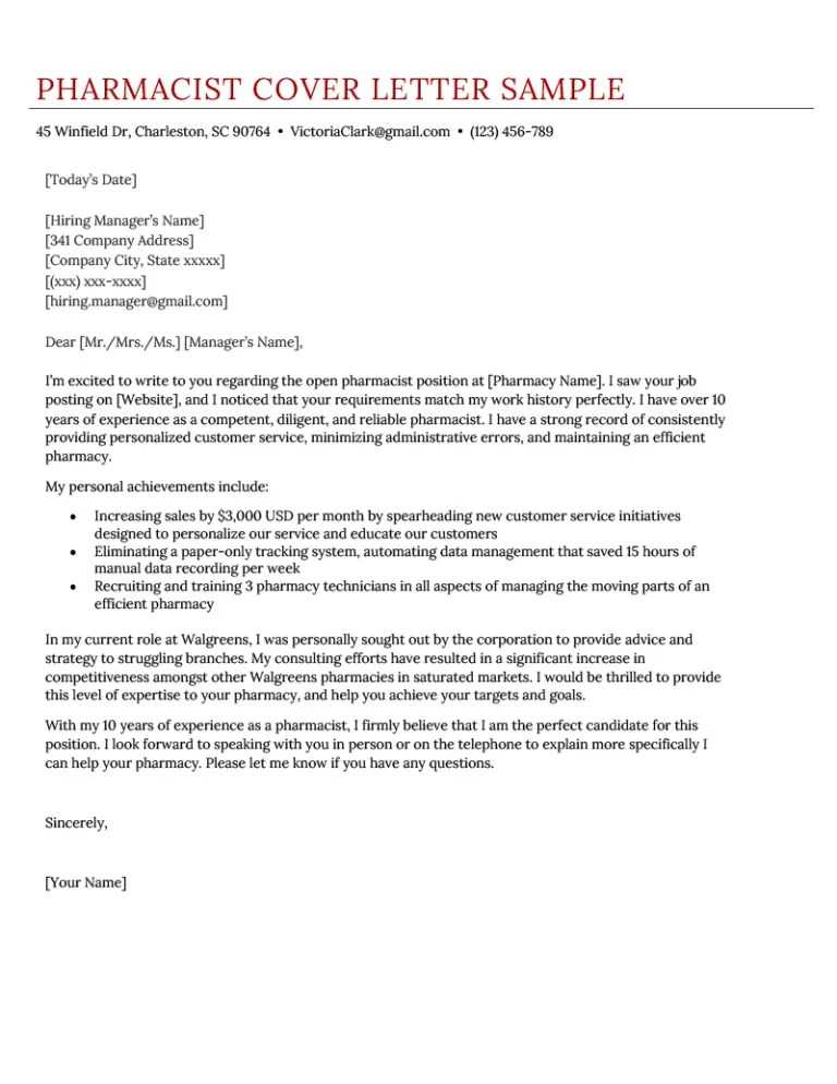 pharmacist cover letter template