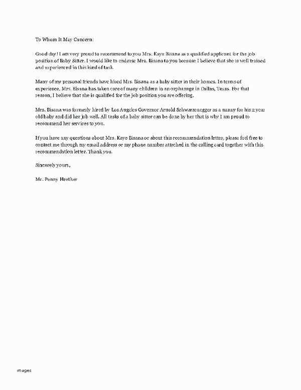 babysitter recommendation letter template