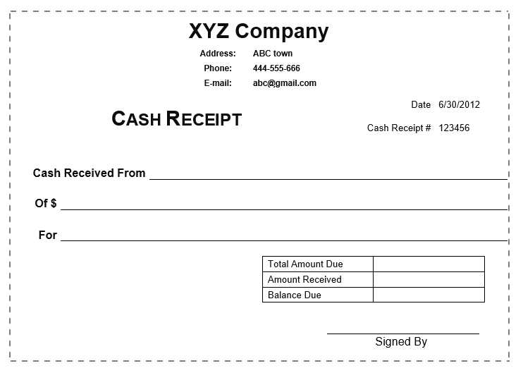 cash receipt letter template