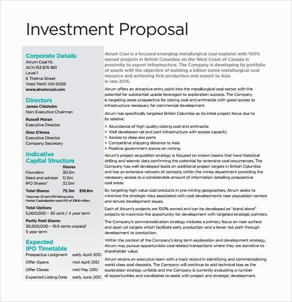 investment proposal letter template