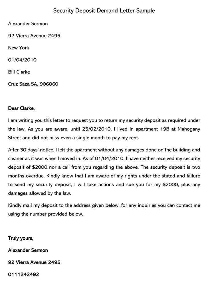 landlord deposit return letter template