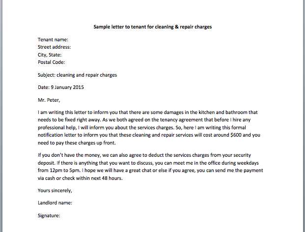 letter to tenant to clean up template