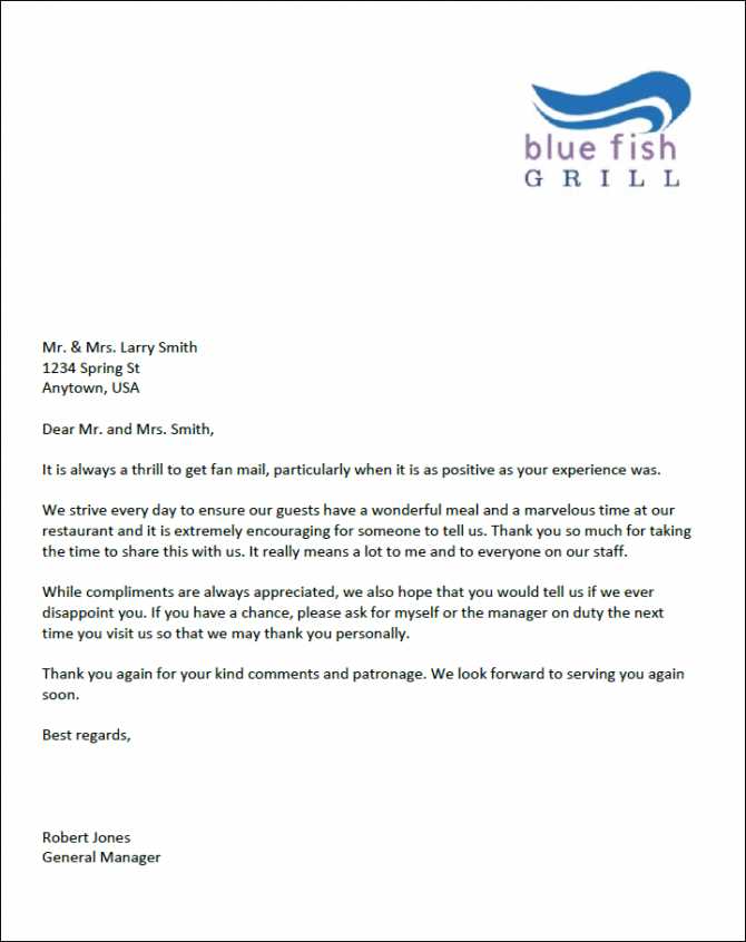 restaurant customer complaint response letter template