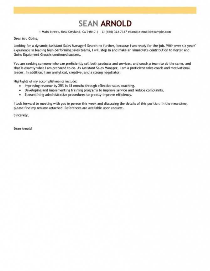 cover letter template for sales assistant