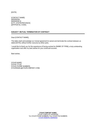 template termination of contract letter