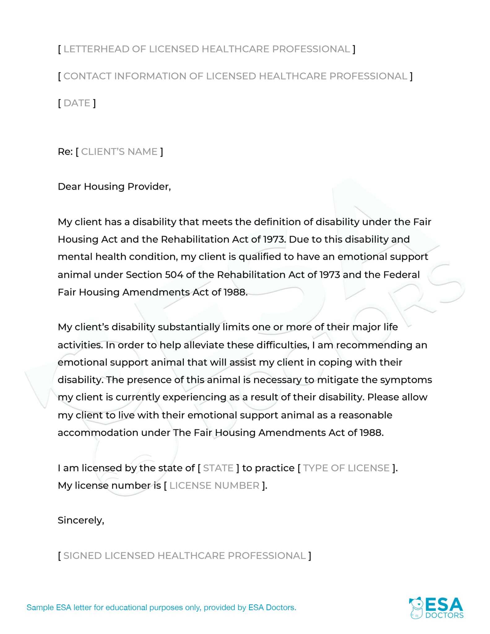 esa travel letter template