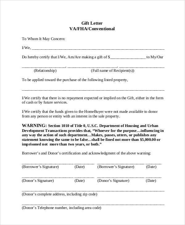 money gift letter template