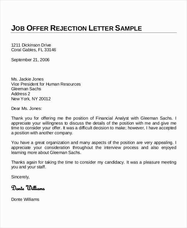 rejection letter templates