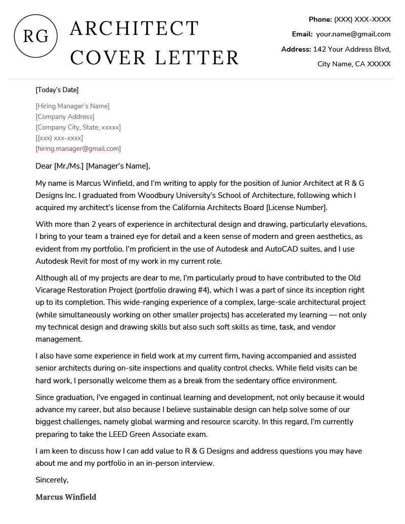 architecture cover letter template