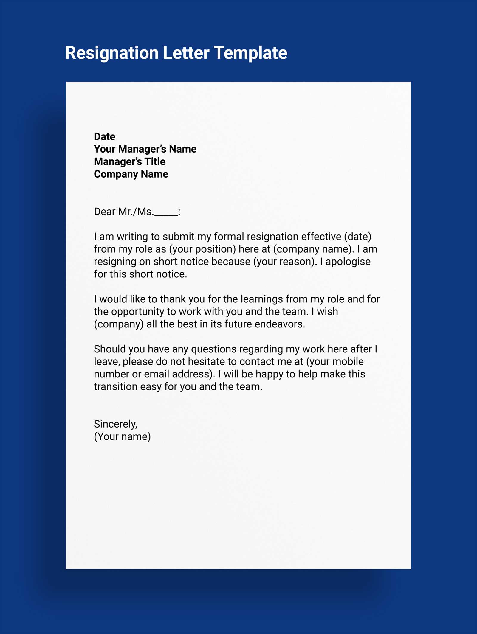 resignation letter template in word