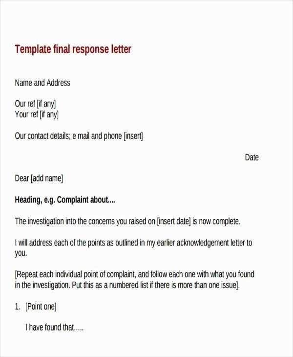 customer response letter templates