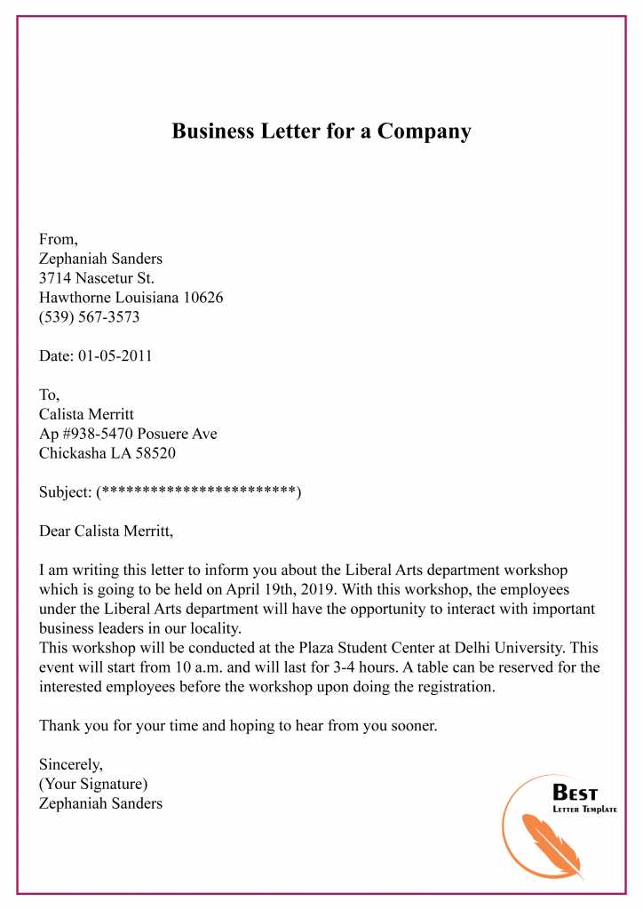 sample business letter template