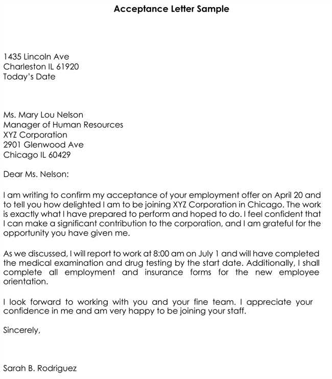 job acceptance letter template