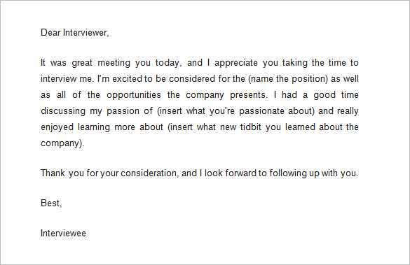 job interview follow up letter template