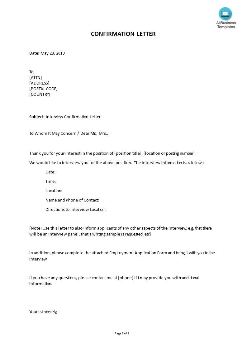 job interview letter template