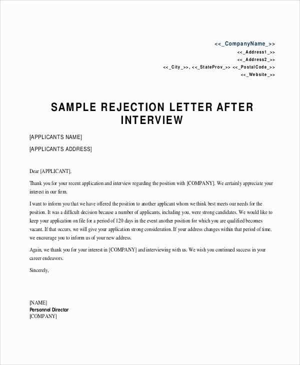 job interview rejection letter template