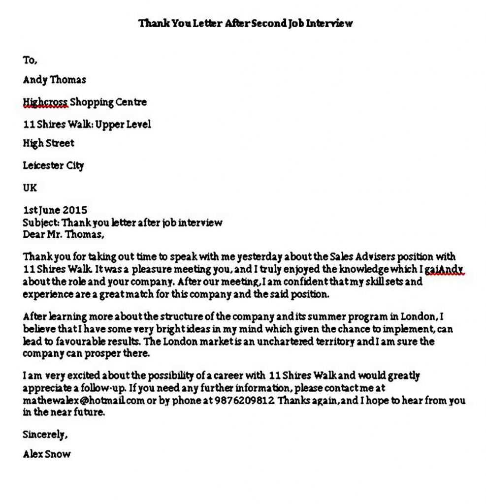 job interview thank you letter template word