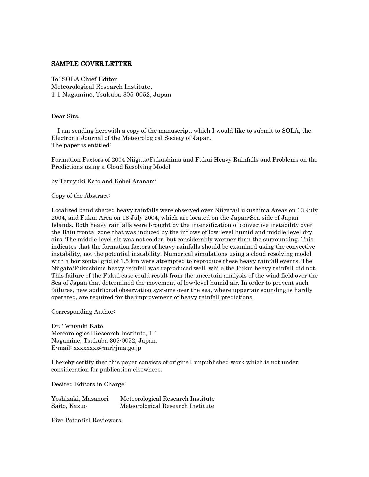 journal cover letter template