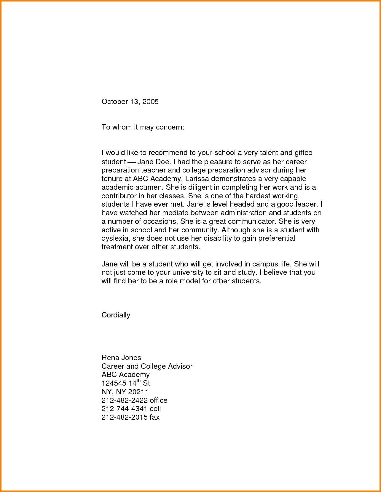 letter of recommendation national honor society template