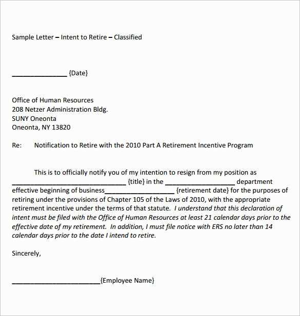 retirement letter template from employer to employee