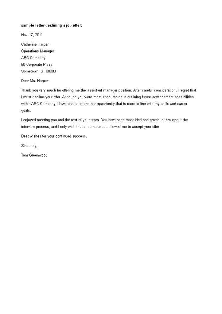 job decline letter template