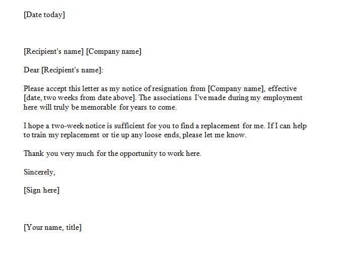4 weeks notice letter template