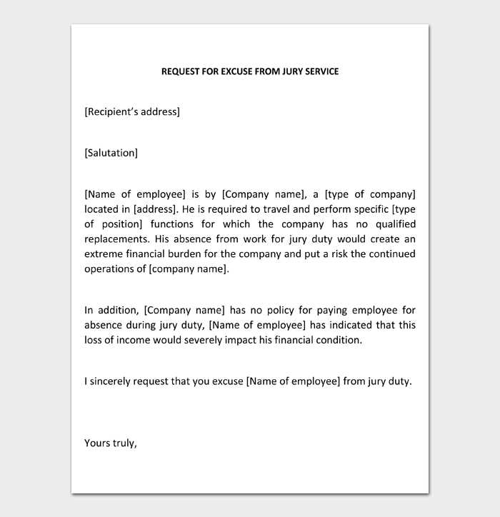 jury duty excuse letter from employer template