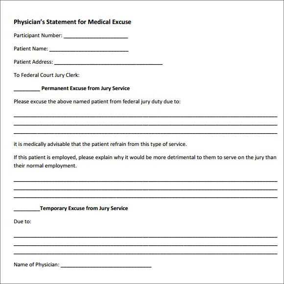 jury duty medical excuse letter template