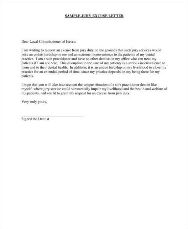 jury duty medical excuse letter template