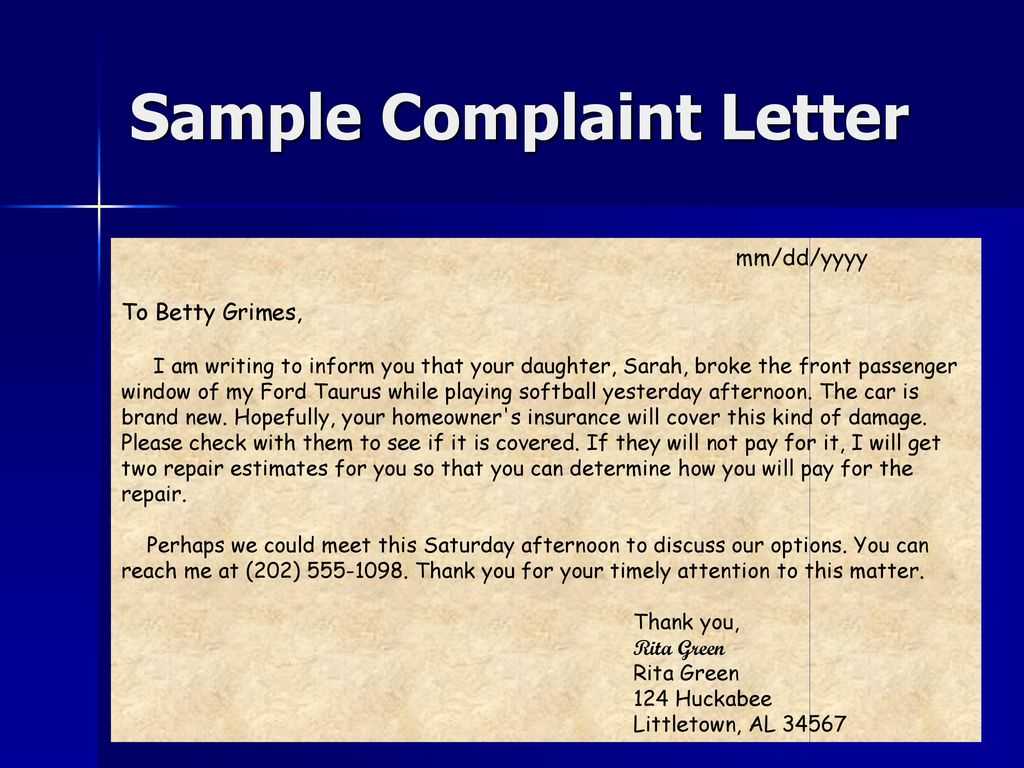 complaint letter to estate agent template