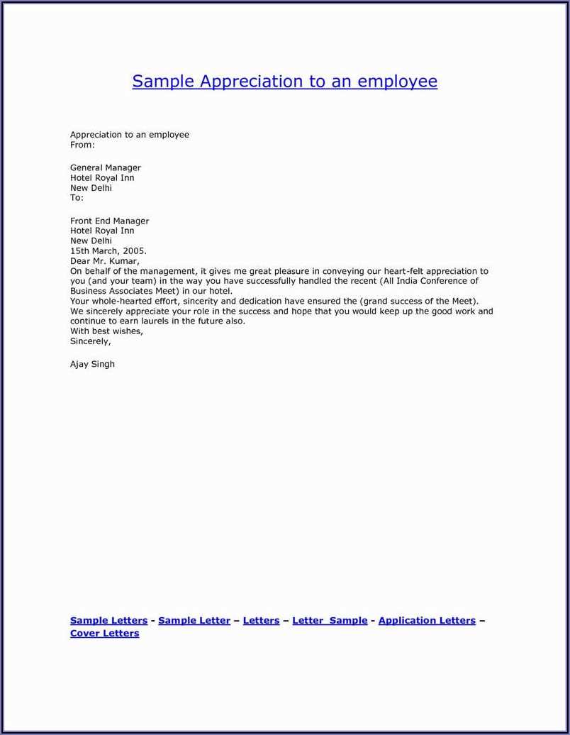 appreciation letter to employee template