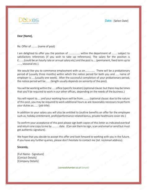 standard offer letter template