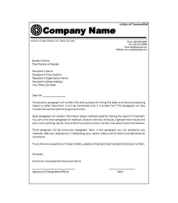 letter of transmittal template engineering