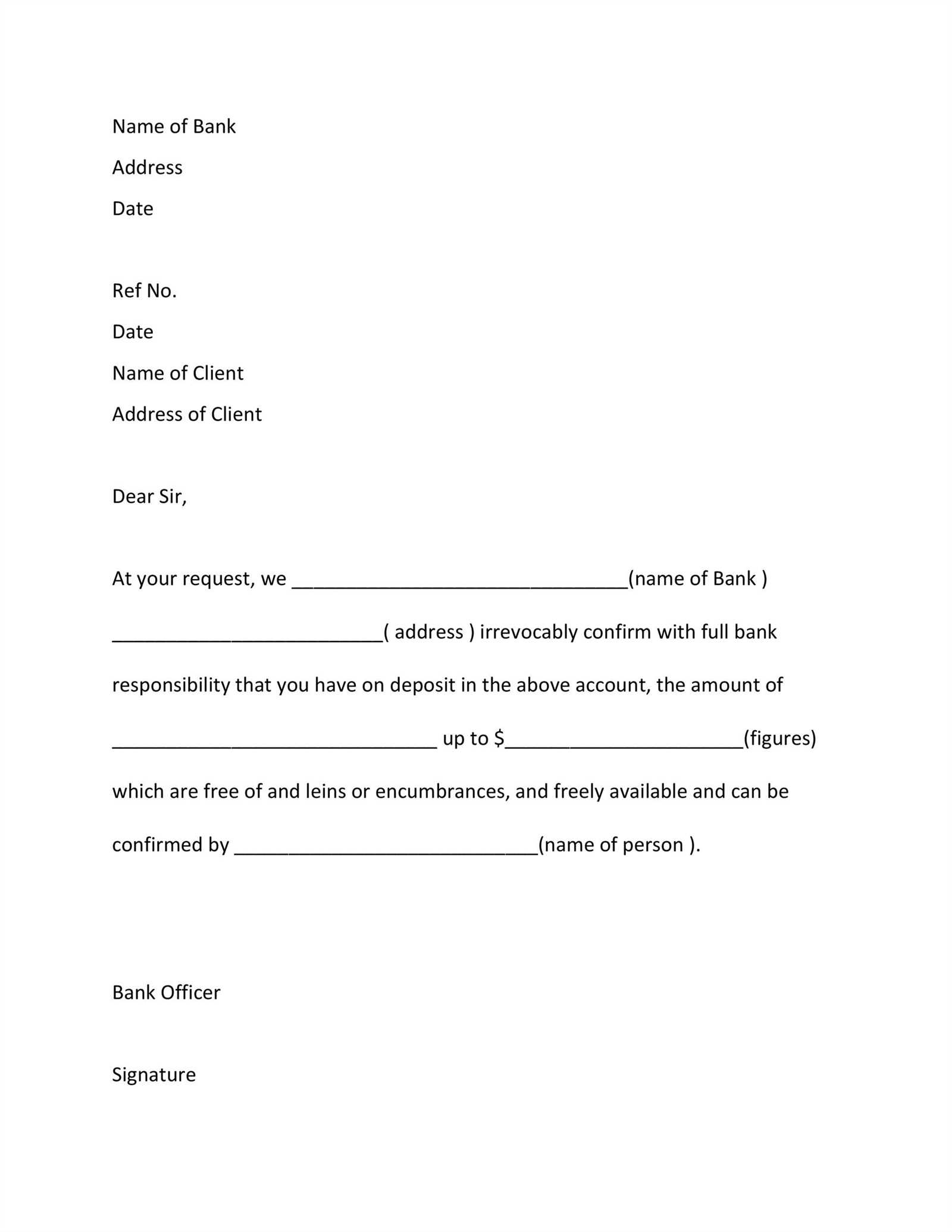 bank proof of funds letter template