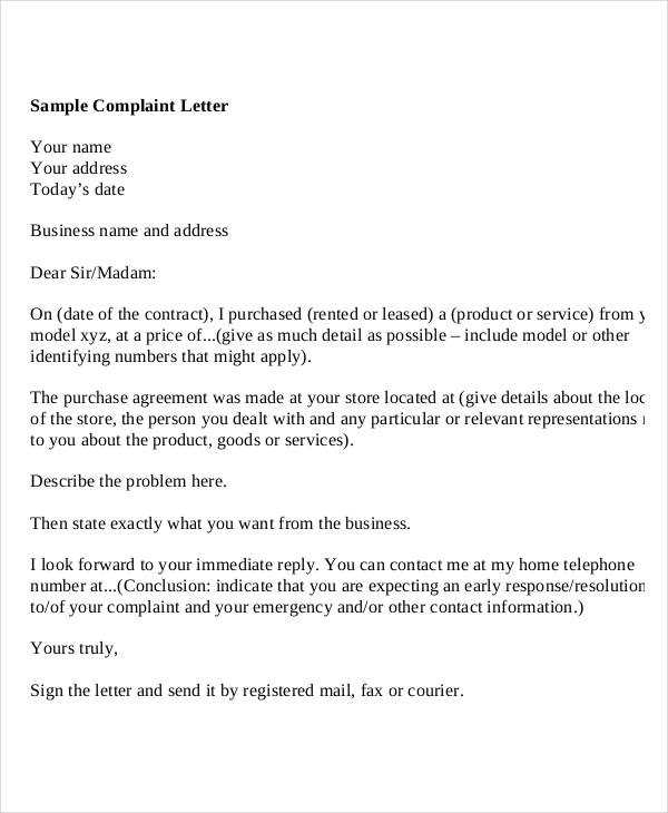 letter of complaint template word