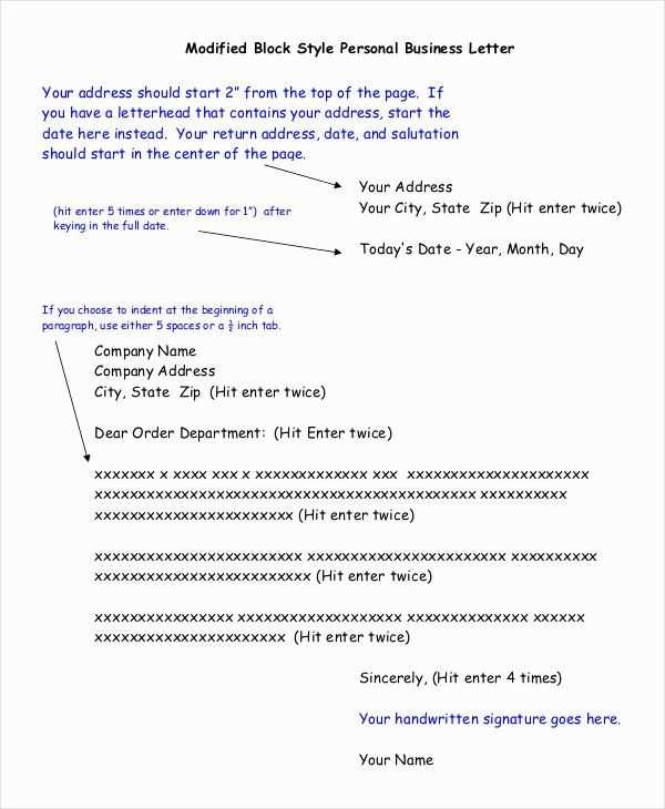 block format business letter template