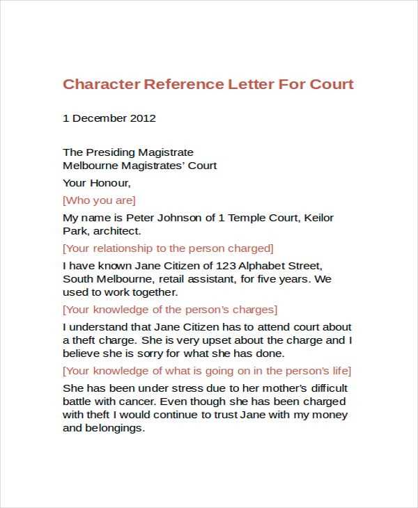 character letter for court template