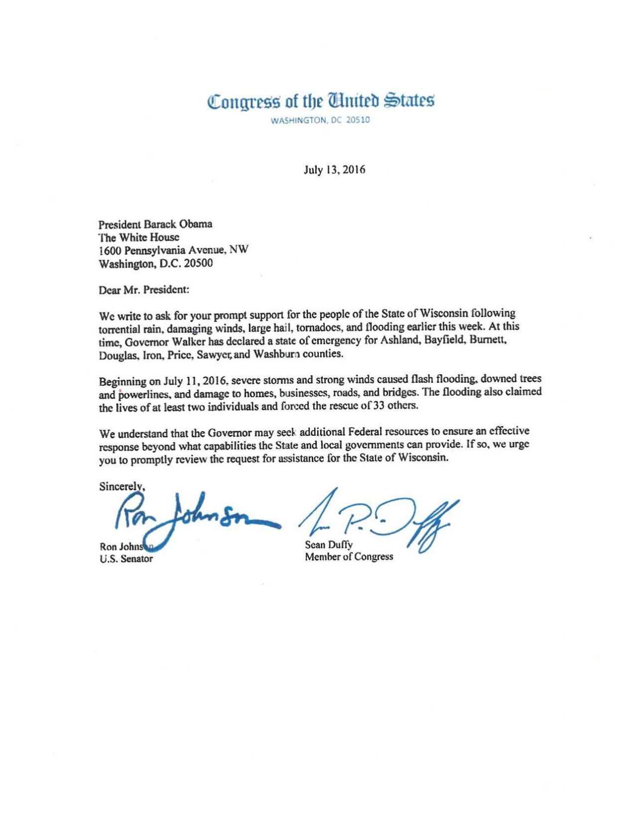 template for letter to congressman