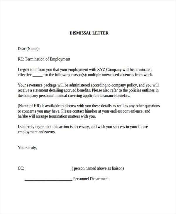 employee dismissal letter template