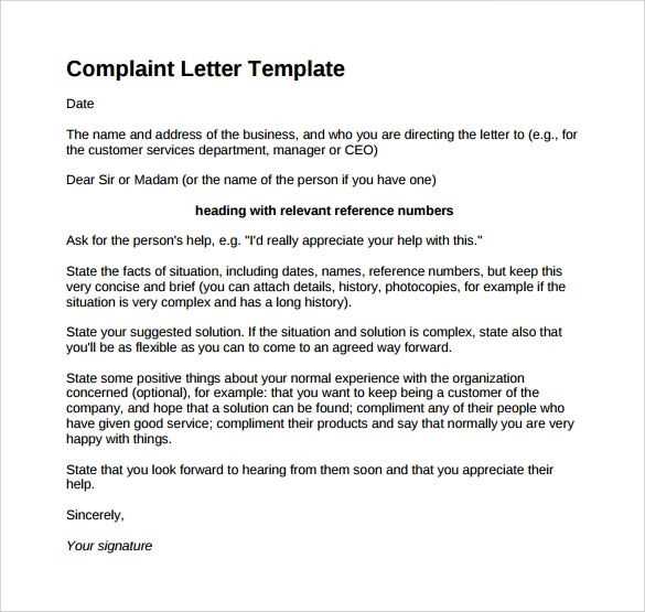 customer complaint response letter template