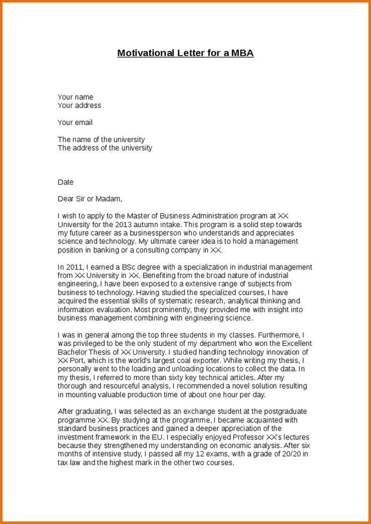 motivation letter template for university application