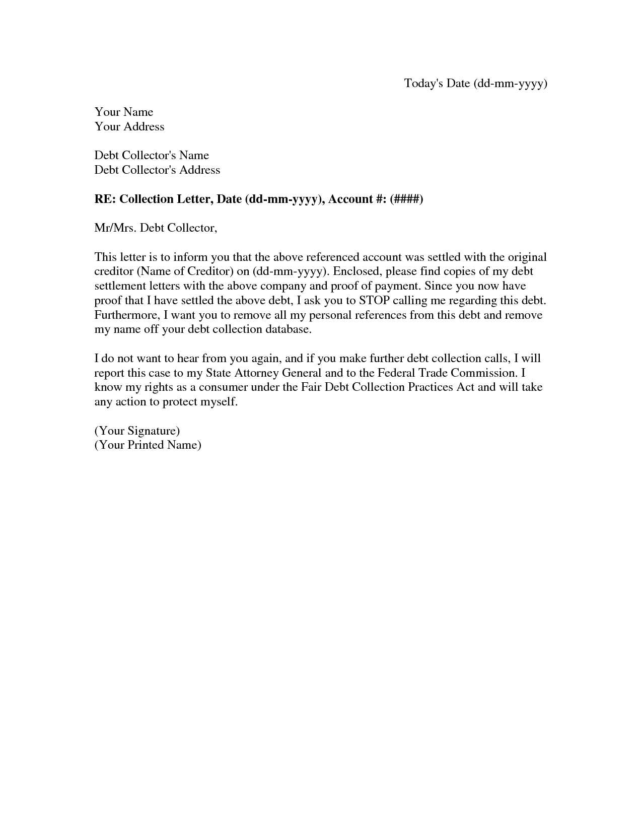 debt lawsuit settlement letter template