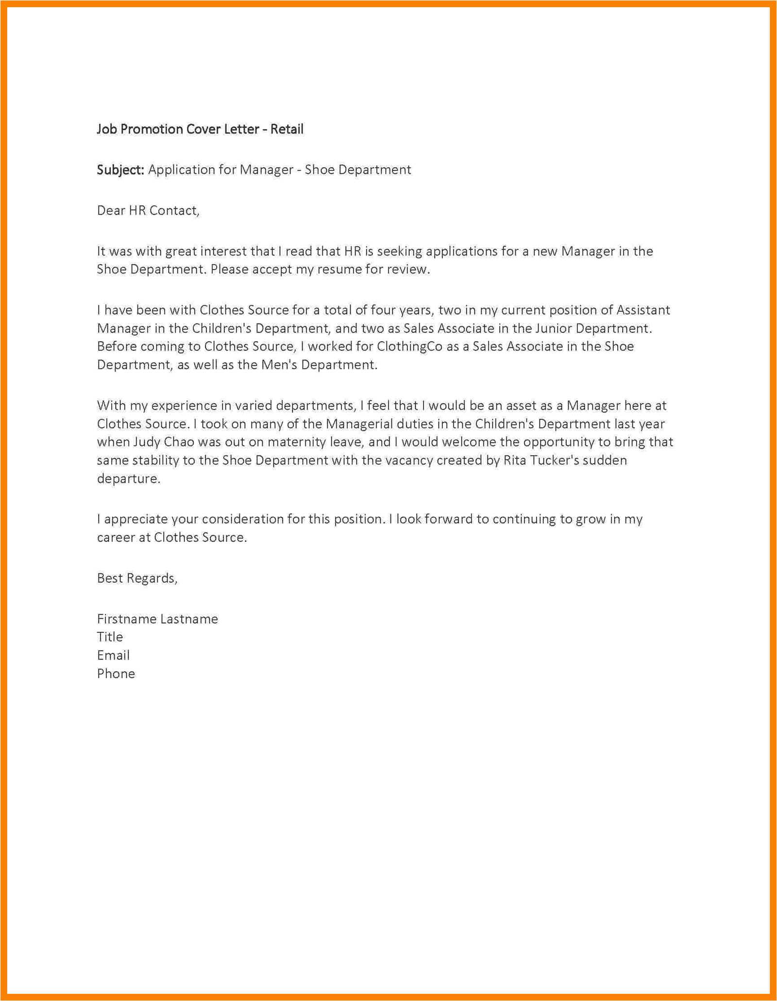 cover letter template for promotion