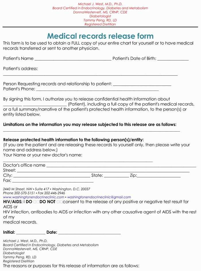 medical records release letter template