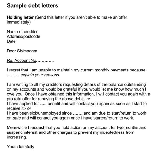 template letter for debt repayment