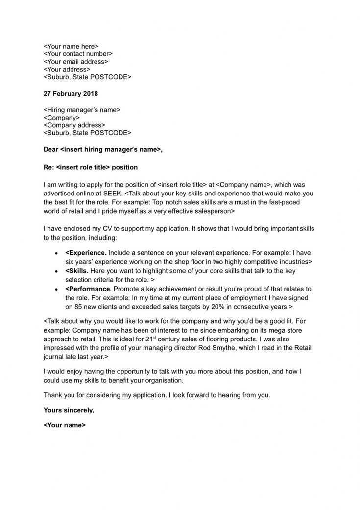 employment cover letter template word